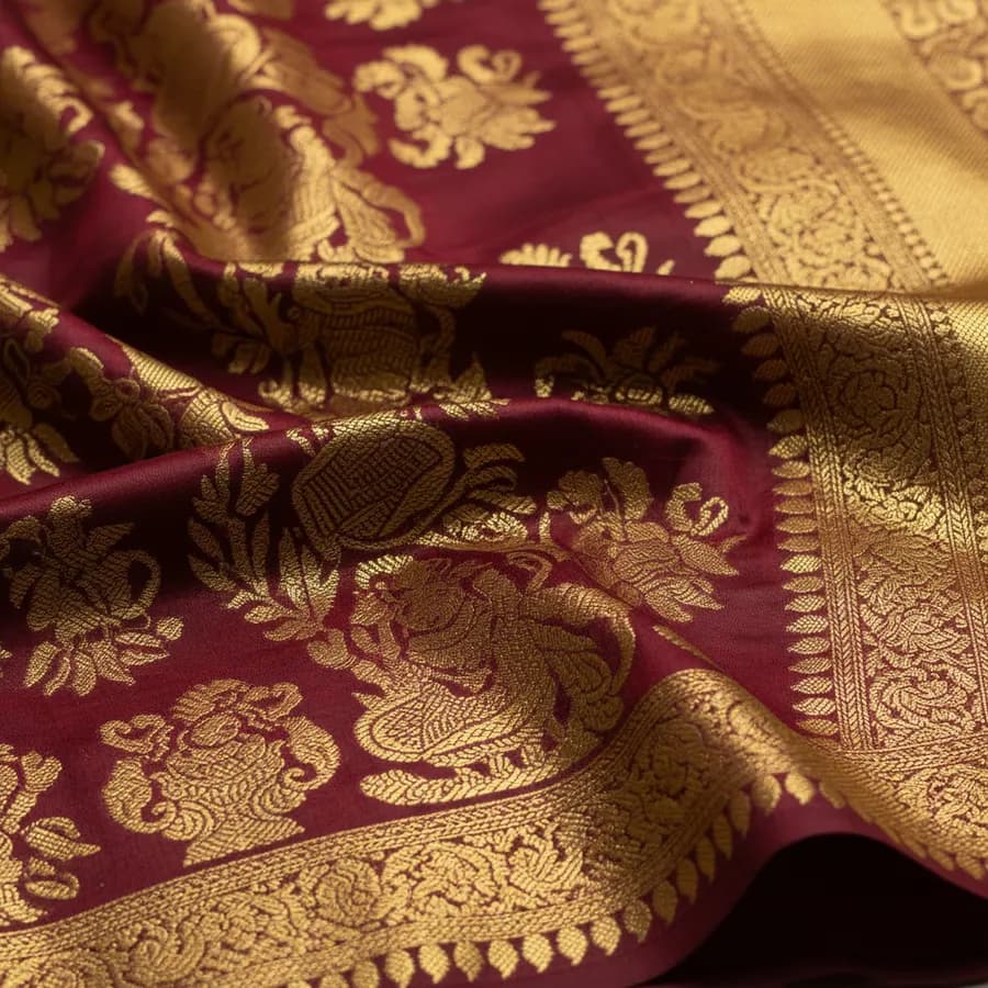 Baluchari silk saree with woven gold motifs